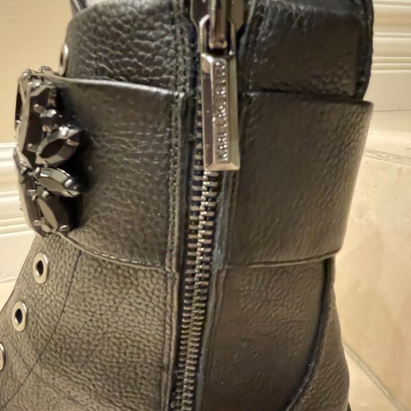 Karl Lagerfeld Paris Black Leather Combat Boots - Picture 6 of 7